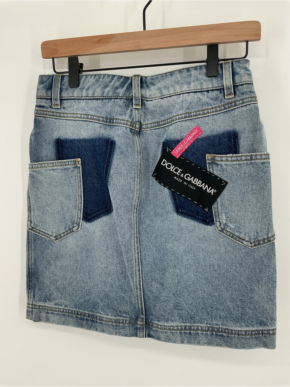 Dolce & Gabbana Distressed Logo Patch Denim Mini Skirt Size 38 - Picture 2 of 8